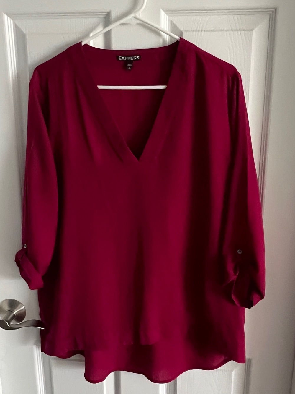 Express V-Neck Roll-Tab Blouse